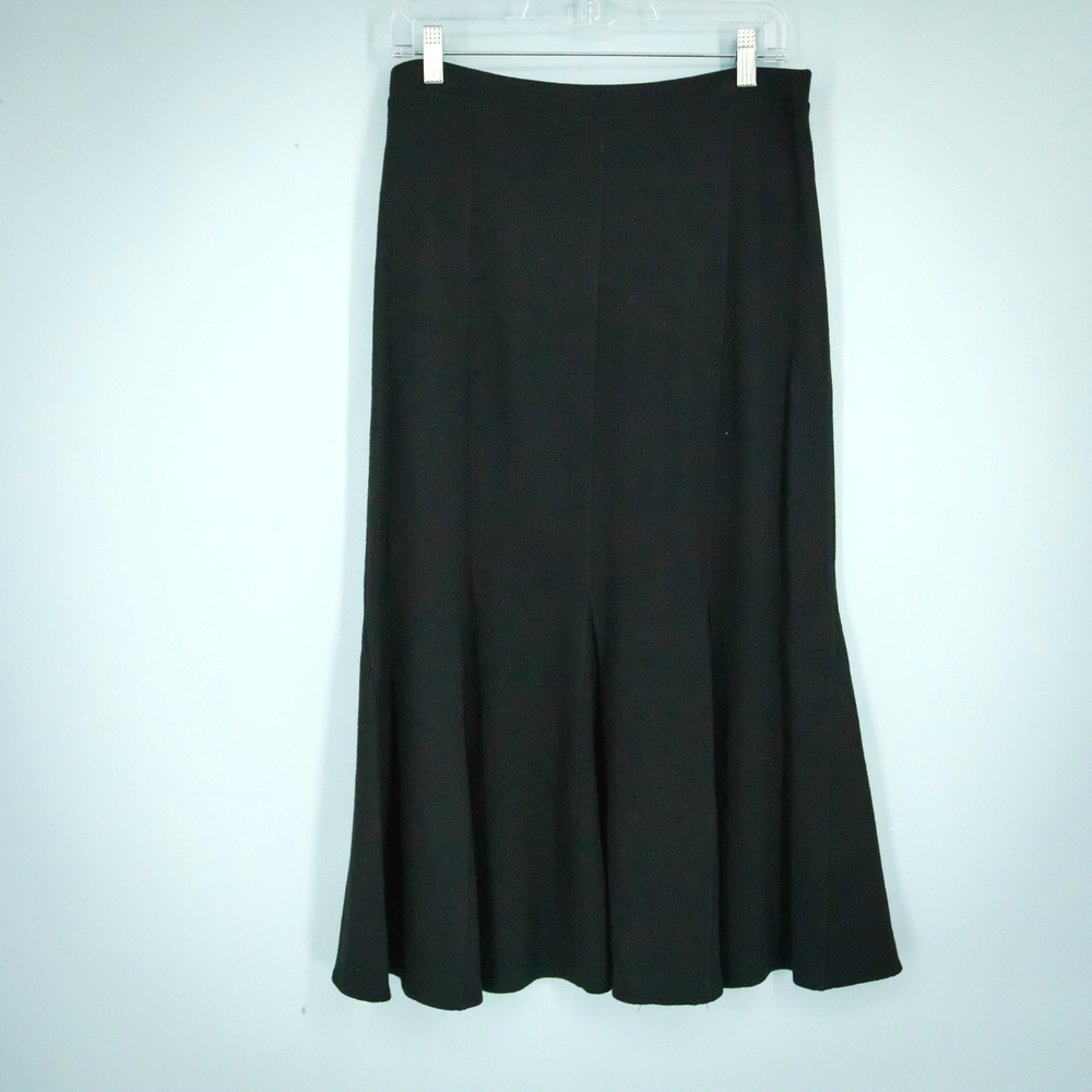 Eileen Fisher Size Small S Black Godet Flare Midi Pull On Wool System Knit Skirt